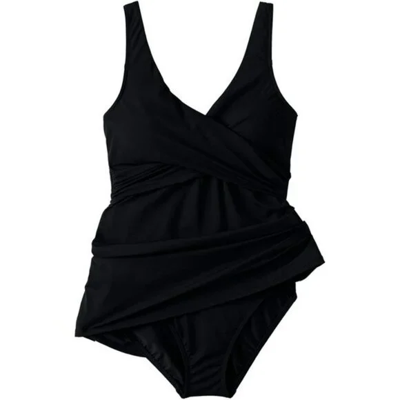 Lands end slendersuit v neck wrap swim dress one piece swimsuit size 18w